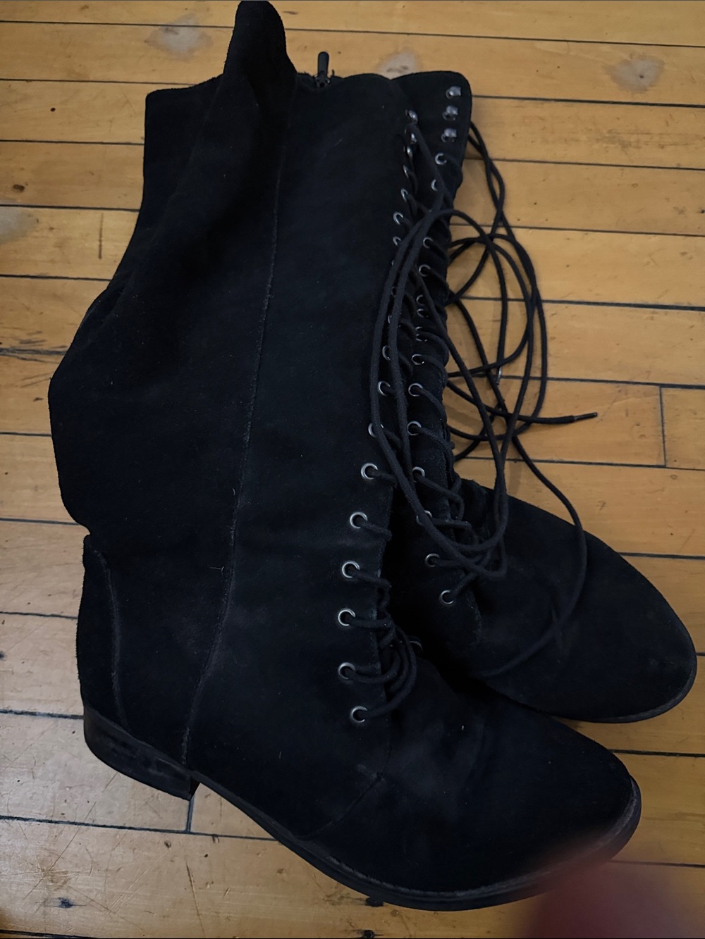 Torrid Black Lace-Up Suede Knee Boots